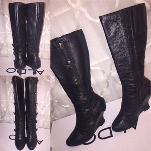 Leather wedge boots