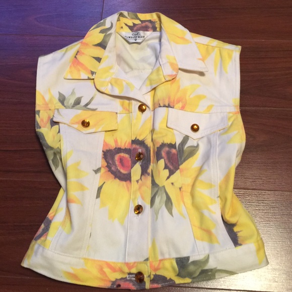 Anthropologie Tops - 🎉FINAL PRICE🎉Vintage White Denim Sunflower Vest