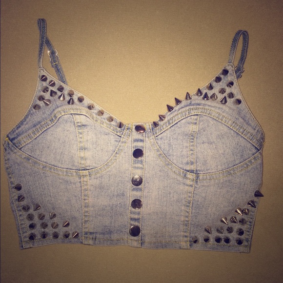 Denim studded crop top💋