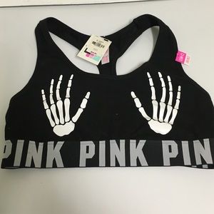 PINK skeleton hands bra top