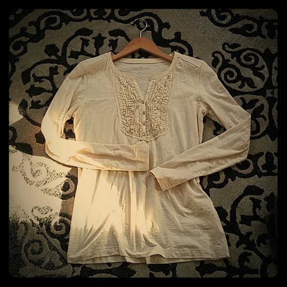 Eddie Bauer ruffled Henley with rhinestone buttons