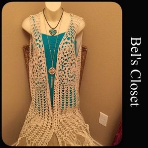 Beautiful long crocheted vest.
