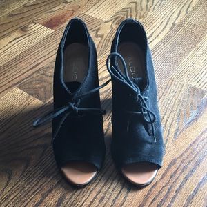 Black Suede Peep Toe Pumps • Aldo