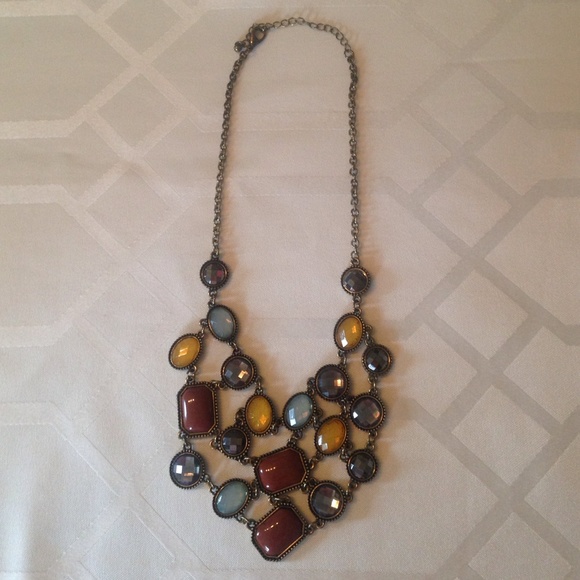 Multiple colored statement necklace.
