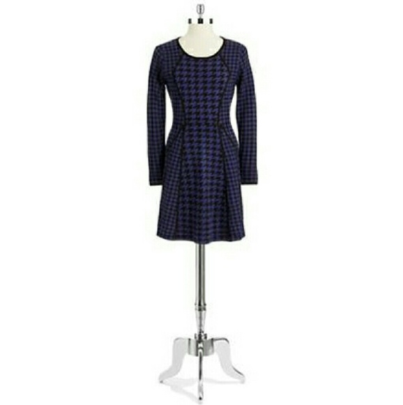 CALVIN KLEIN Purple Houndstooth Fit & Flare Sweater Dress - Picture 5 of 6
