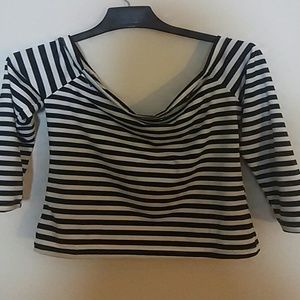 bodycon material striped off shoulder top Large