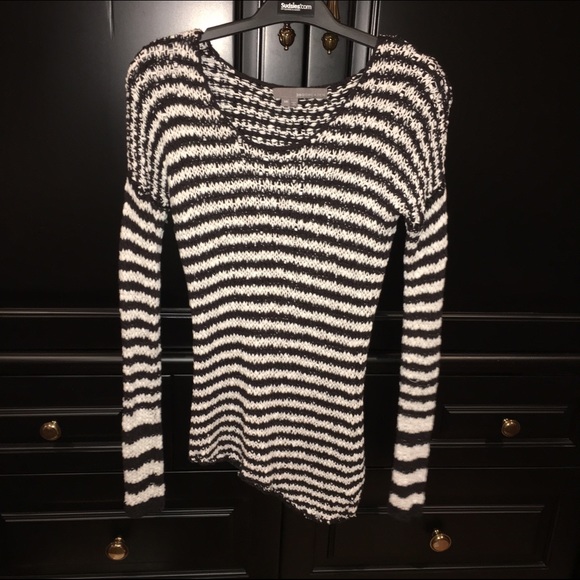 Crochet asymmetrical blue and white sweater