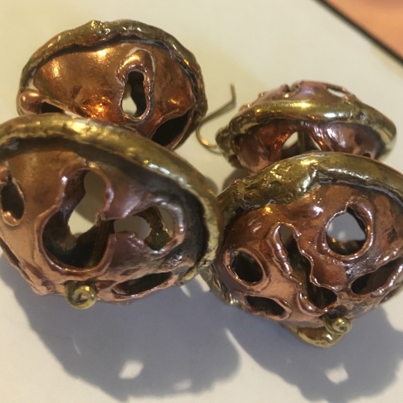 Copper & Brass Artistan Freeform Dangle Earrings - Picture 2 of 4