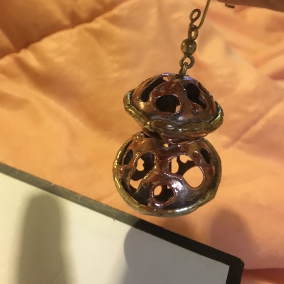 Copper & Brass Artistan Freeform Dangle Earrings - Picture 3 of 4