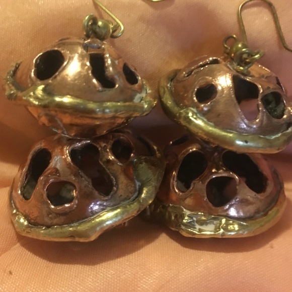 Copper & Brass Artistan Freeform Dangle Earrings - Picture 4 of 4