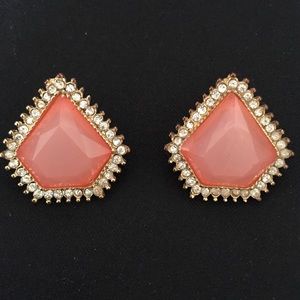 Pink stone and diamond earrings