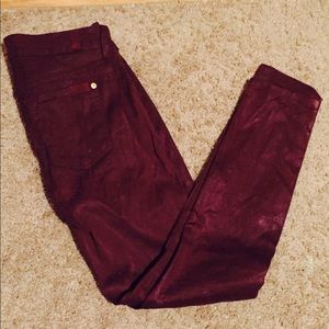 7 for all Mankind wax coated burgundy skinny jeans
