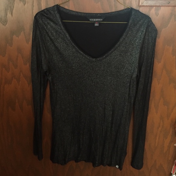 Rock & Republic blk & silver foil top Sz XS