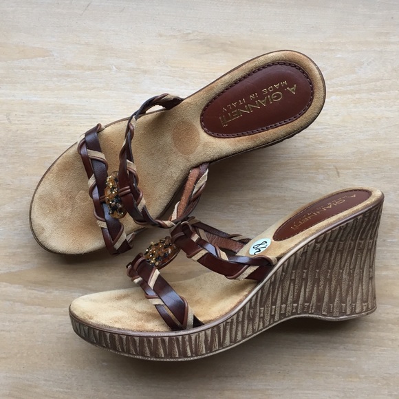 A. Women�s Leather Wedge Slides Sandal MADE IN