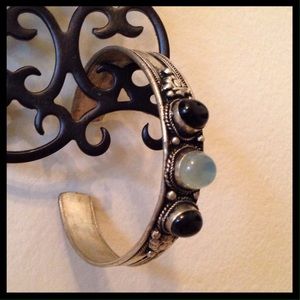 Tibetan silver and stone cuff bracelet