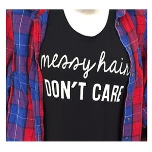 Messy hair don't care tank top