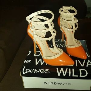 Orange Stud Strap Heel