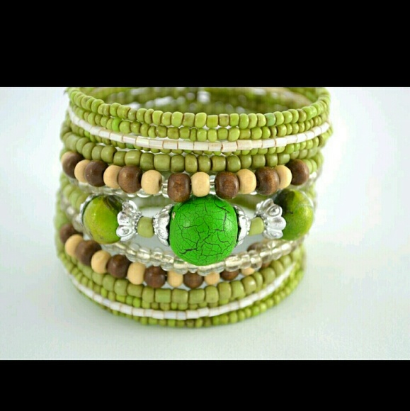 Beautiful Beaded green cuff bracelet
