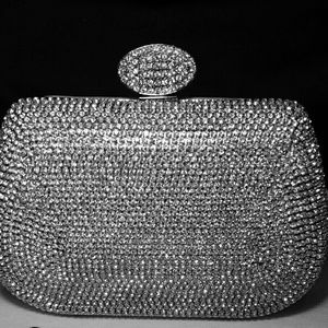Silver Rhinestone Minaudire Evening Bag