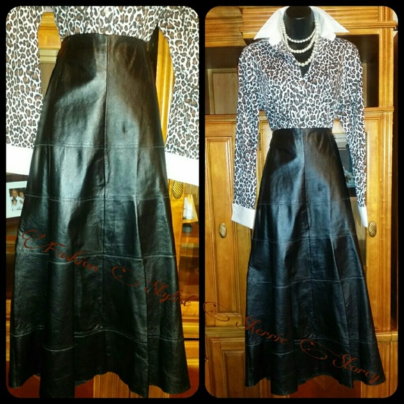 100% Leather Black Maxi Skirt - Picture 2 of 4