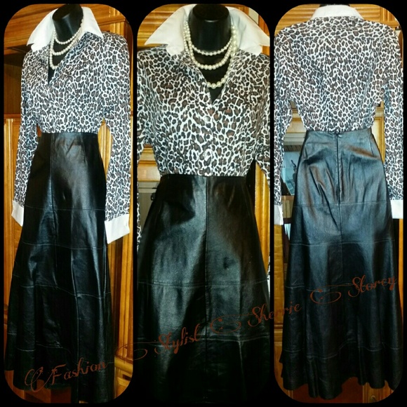 100% Leather Black Maxi Skirt - Picture 3 of 4