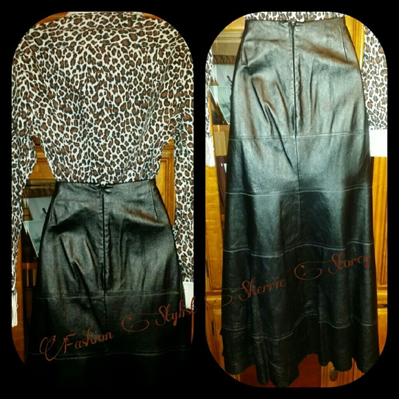 100% Leather Black Maxi Skirt - Picture 4 of 4