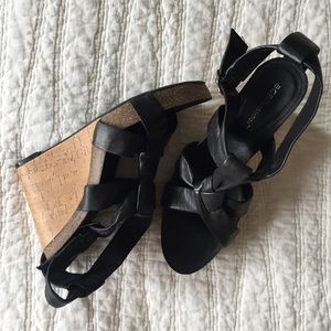 BCBG black leather wedges, like new!
