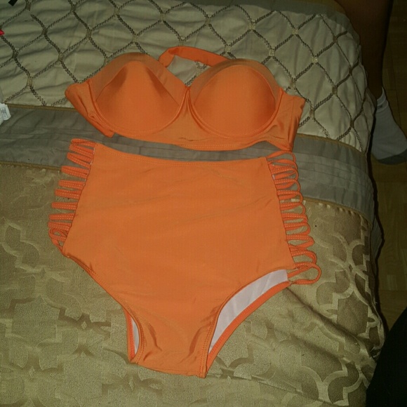 Orange two piece high waisted Swimsuit