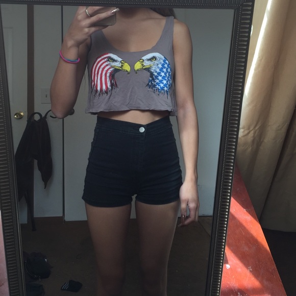Taupe American Flag with Bald Eagles Crop Top