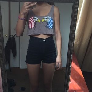 Taupe American Flag with Bald Eagles Crop Top