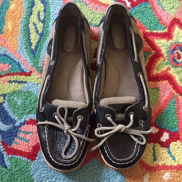 Sperry Top Siders Navy Blue Leather w/tweed size 9