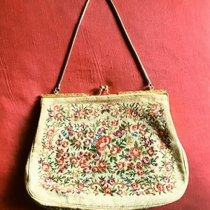 Vintage Floral Bag with Gold Clasp & Strap