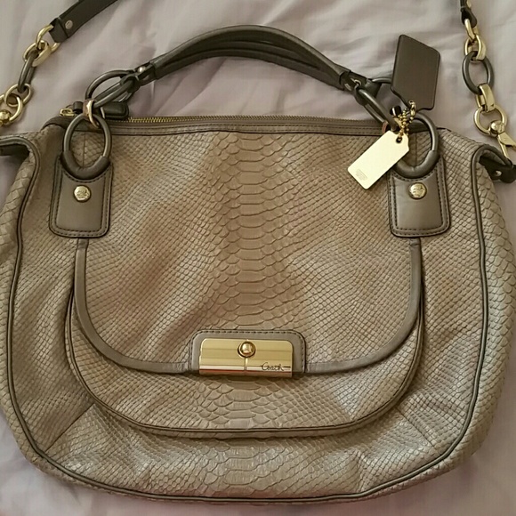 Coach Handbags - COACH Kristin Embossed Python Sage Round Satchel