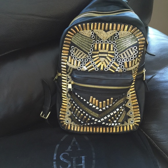 ASH black leather bagpack