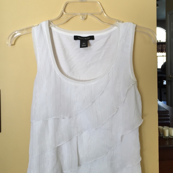 White tank top with light sparkle strands