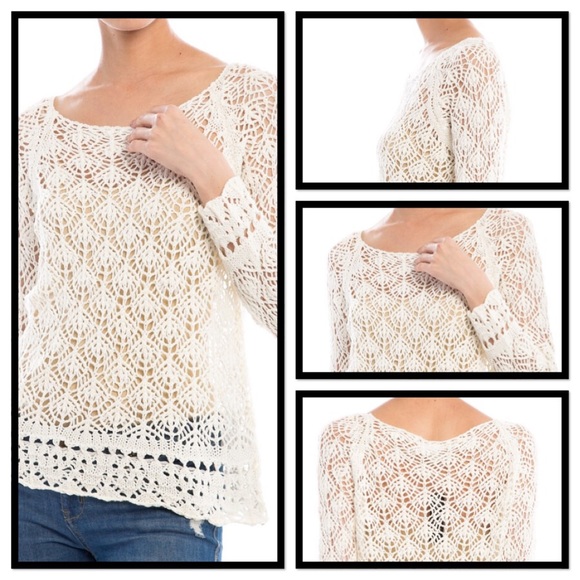 MESH CROCHET TOP IN PEARL  - ML - Picture 2 of 4