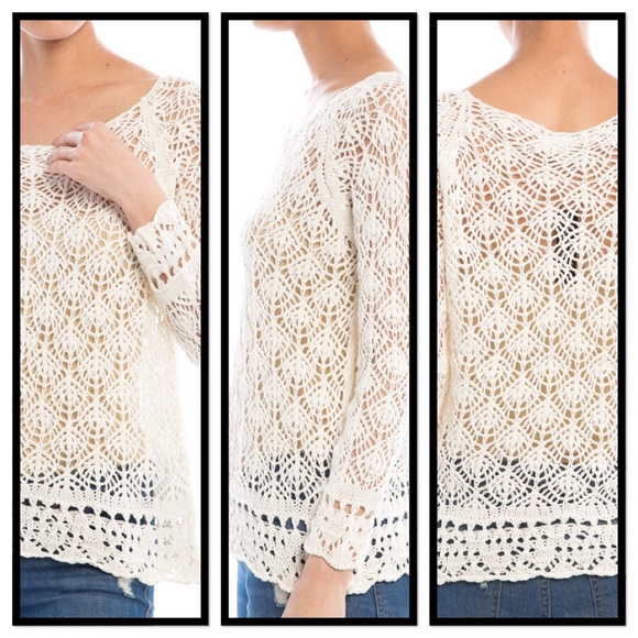 MESH CROCHET TOP IN PEARL  - ML - Picture 3 of 4