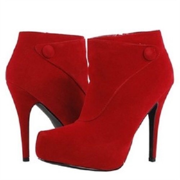 Red Button Pointy Pointed Toe Ankle Boot Booties 8