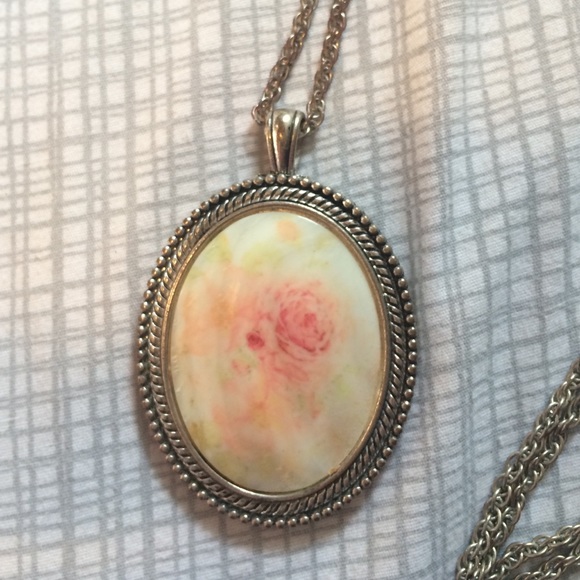 Long Necklace with Floral Pendant