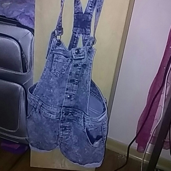 Denim overall shorts