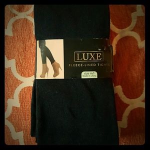 NWT Luxe black fleece-lined footless tights