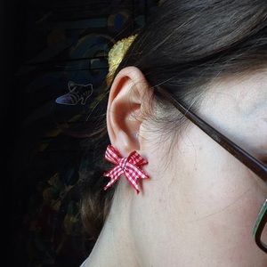 Hot Topic Jewelry - Red Picnic Ribbon Bow Stud Earrings Hot Topic Jewelry - Red Picnic Ribbon Bow Stud Earrings