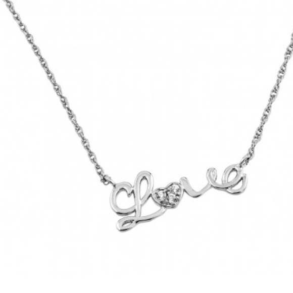 Sterling silver clear CZ Love necklace