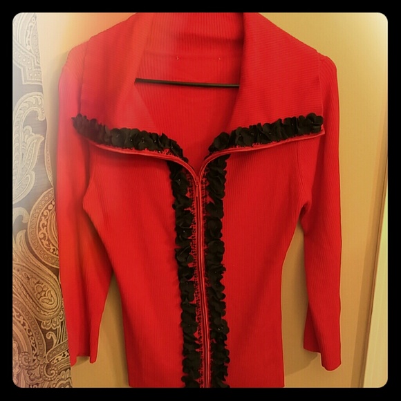 Cache red floral embelished top
