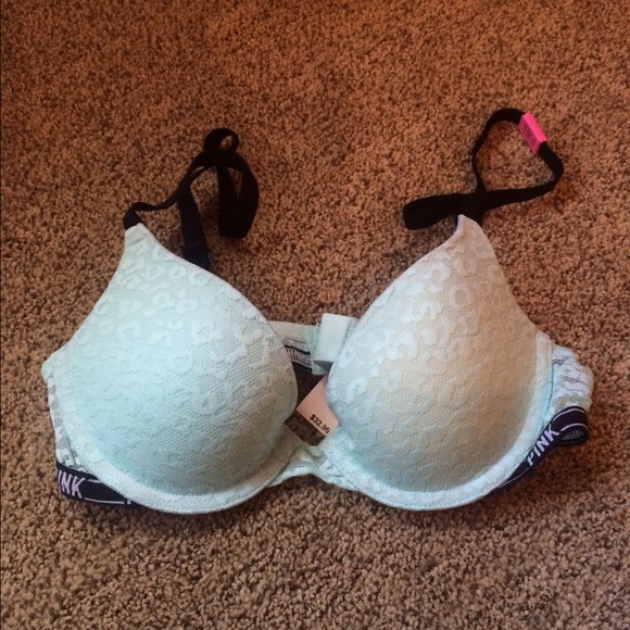 PINK mint leopard lace push up bra