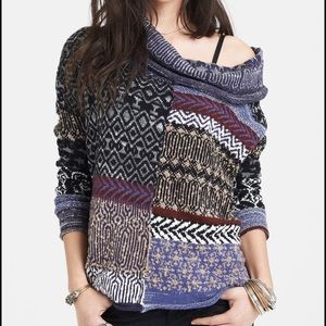 Free People cowl neck patchwork sweater
