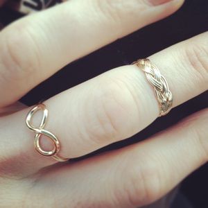 14k gold infinity ring and braided midi ring