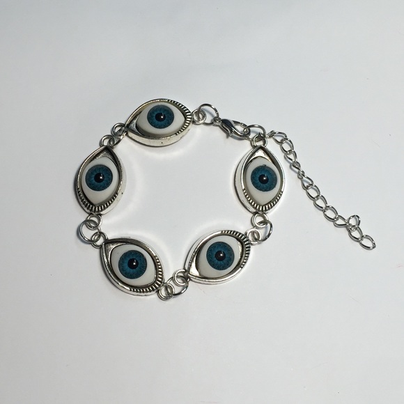 Silver blue eye bracelet