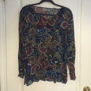 100% Silk Long Sleeve Patterned Top