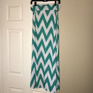 Teal & white chevron maxi skirt